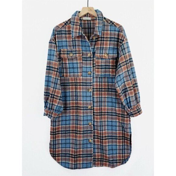 Paper Crane Blue and Brown Plaid Utility Jacket - Picture 3 of 16